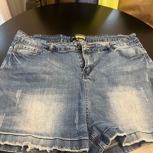 Suzanne Betro Distressed Light Blue Denim Shorts